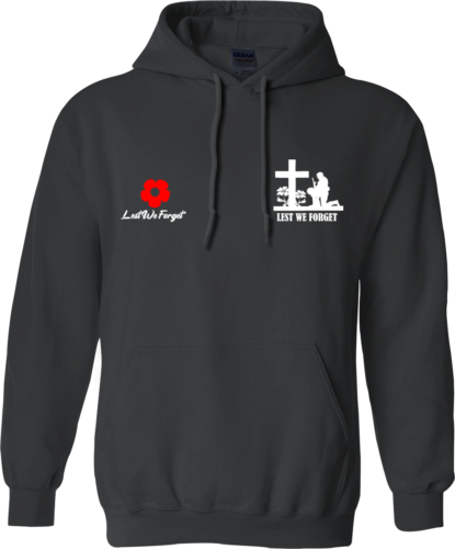 Remembrance Day Lest We Forget Hoodie Poppy Flower British Armed Forces War - Picture 1 of 16