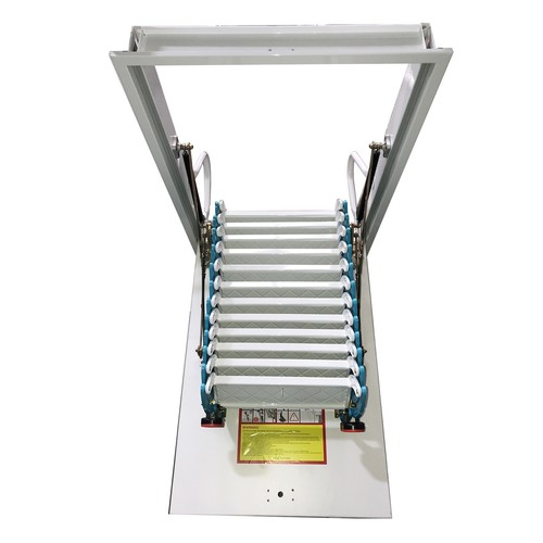 Folding Loft Ladder Stairs Blue Attic Pull Down Ceiling Hidden Blue/White 600lbs - Picture 11 of 24