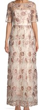 Adrianna Papell Size 2 Embellished Embroidered DressShort Sleeve Boat Neck