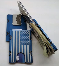 American Flag,  Aluminum Wallet/Credit Card Holder, RFID Protection, Blue