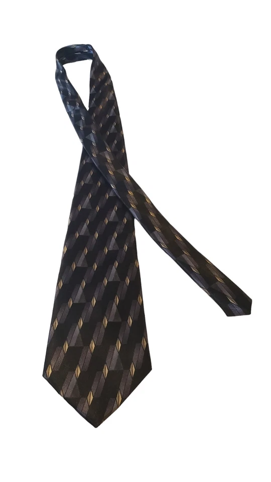 Corbata David Taylor Poliéster Gris Negro Crema Geométrica Hombre Diseñador Foto 3 de 4