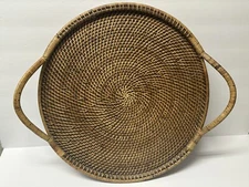 Pampered Chef Woven Selections Wicker Rattan Tray 17” Round w/ Double Handles