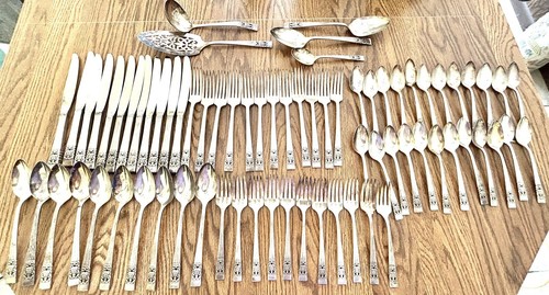 Vintage Oneida Community Krönungsmuster Silber Teller Besteck 74 Teile