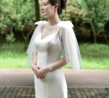 1 Pair Bowknot Tie Shoulder Applique Elbow Length Simple Wedding Bolero Shawl