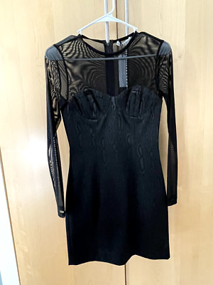 alice + olivia black dress see through arms and top longsleeve
