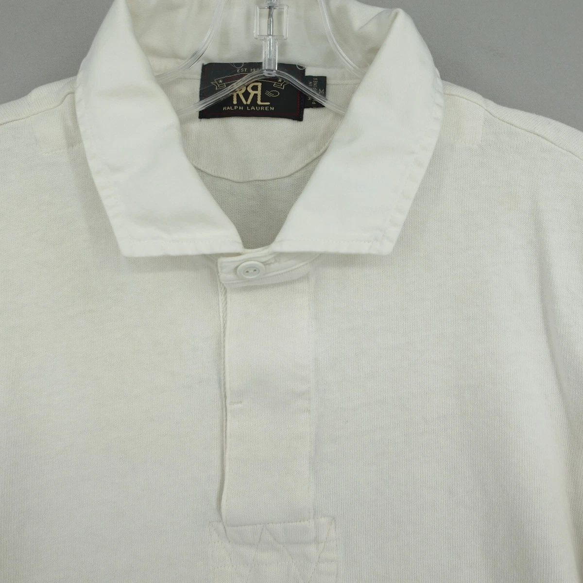 RRL Double RL Ralph Lauren Rugby Polo Shirt Mens Medium White Long