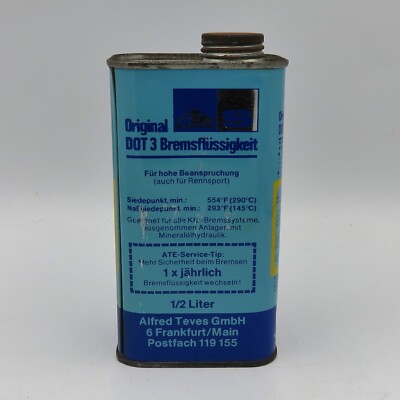 Vintage Original ATE  S  Brand DOT 3 Brake Fluid .5L 1/2L WESTERN GERMANY