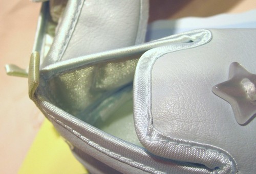 Baby Dedication Crib Shoes Booties LT BLUE Pleather Satin 0-4 Mo Star Button MOC - Picture 5 of 5