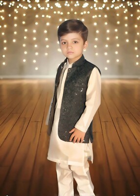 Eid Boys Kurta Shalwar Kameez piece set Waistcoat Pakistani