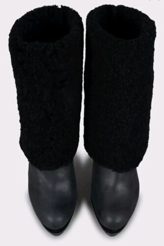 Sergio Rossi black shearling and leather heel boots Italy 39,5 EU - Picture 3 of 6