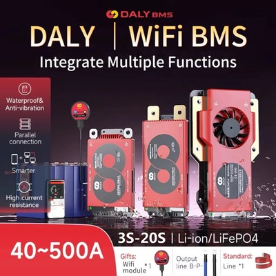 Daly 4S 12V/8S 24V/13S 16S 48V/20S 72V Li-ion LiFePo4 Akku Smart BMS+Wifi Module