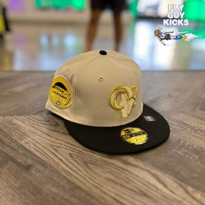 New Era LA Rams Beige Yellow Gold Black 59Fifty 5950 Patch Fitted Cap Hat