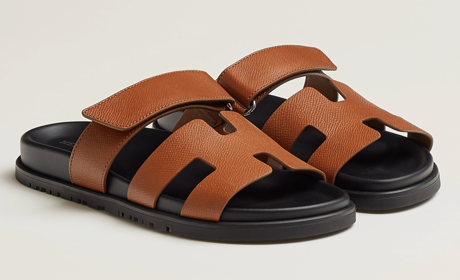 Hermes Chypre Sandal Natural Brown Gold Black H Logo Slide Slip On Flat  37.5 | eBay