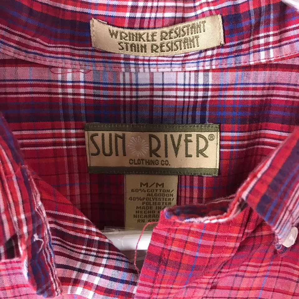 Camisa de manga larga con botones Sun River Clothing Co. para hombre, talla M, roja blanca Foto 4 de 4