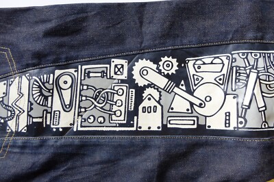 Evisu No.3 diacock machinery illustrated blue denim jeans W29 L32