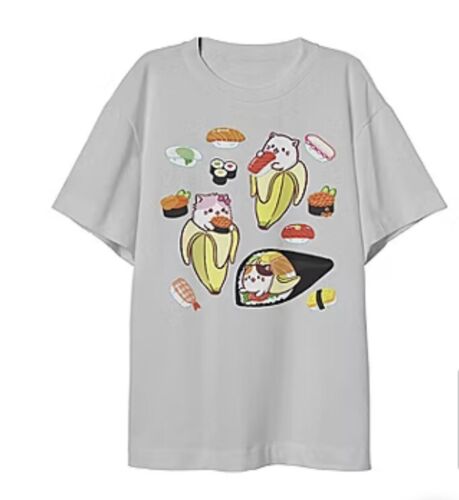 New Big Girls Bananya Round Neck T Shirt M (10-12) Graphic Tee Cute Cats Sushi