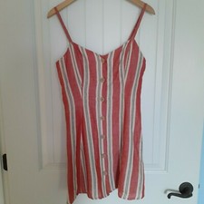 Urban Outfitters Striped Ladder Back Linen Mini Dress Red Size Small