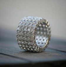 2.25Ct Round Diamond Micro Pave Full Eternity Ring 14k White Gold Plated Silver.