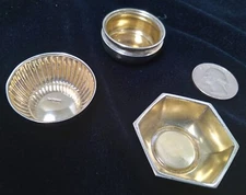 TRIO MINIATURE STERLING SILVER & VERMEIL SALTS SALT CELLARS INCL WEBSTER & CO