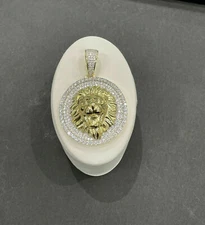 2CT Round  VVS1 Moissanite Men's Medallion Lion Pendant 14K Yellow Gold Plated