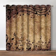 Jekeno Music Note Blackout Curtains - Vintage Musical Notes Theme Print Patte...