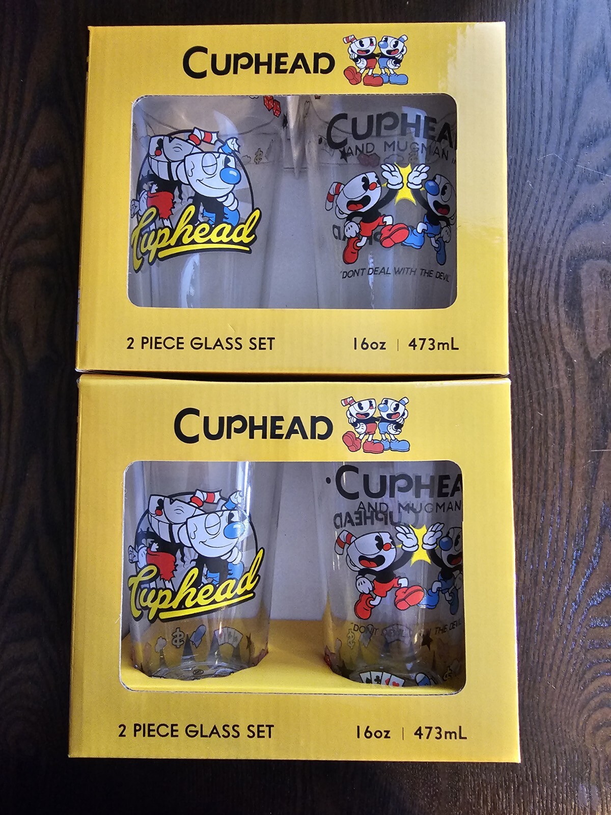 CUPHEAD & MUGMAN 4 piece glass set Loungefly 16 oz. pint glass NEW