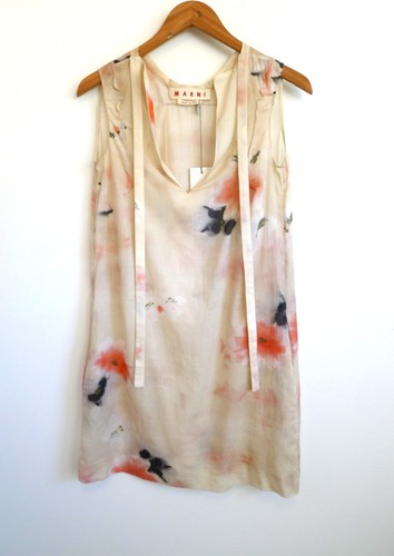 MARNI Italy Cotton Muslin Faded Flower Tie Neck Tunic Tank Dress 38 NWT $1100