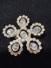 Vintage 1950s Rhinestone Faceted Glass Beads Floral Hair Pin Goldtone Lot 797