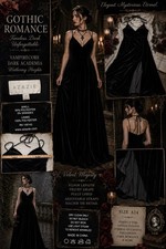 EUC Azazie Black Velvet Maxi Dress Open Wrap Slit Goth Romance A14 90s Elvira