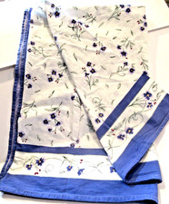 Tablecloth Cotton Block Print Dainty Blue Flowers 37 X 56