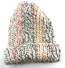 HANDMADE Multi-Colored Chunky Marled Knit Wool Blend Beanie Hat Warm Cozy