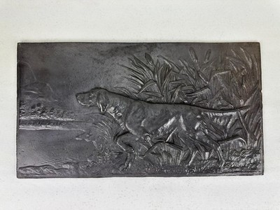 Vintage Cast Iron Hunting Dog Relief Plaque   Setter/Pointer Scene Wall Decor