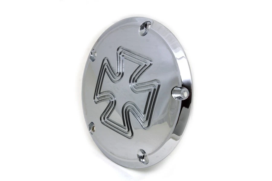 Cubierta Iron Cross Derby cromada Billet para Harley Davidson Foto 3 de 4