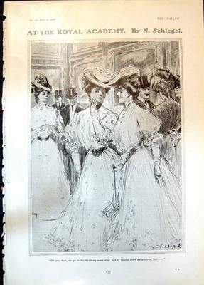 Antique Print Royal Academy N Schlegel Ladies Pictures Admiring Gents 1906 20th