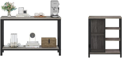 Industrial Console Table & Liquor Cabinet Bundle - Dark Grey Oak
