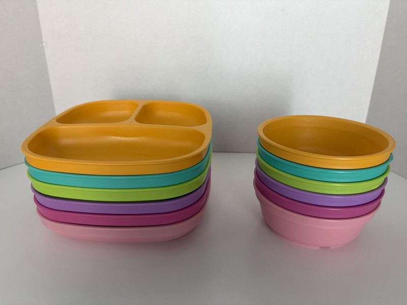 Re-Play Recycled Materials Toddler Six Divided Plates and Six Bowls