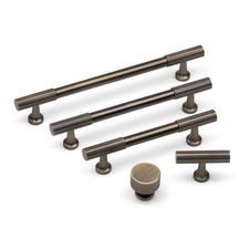 Antique Brass Reeded Cabinet Handles & Knob