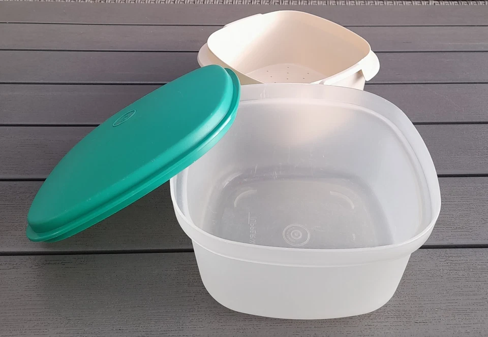 Tupperware Vintage Siebservierer grün weiß /transparent Tupper - Bild 3 von 4