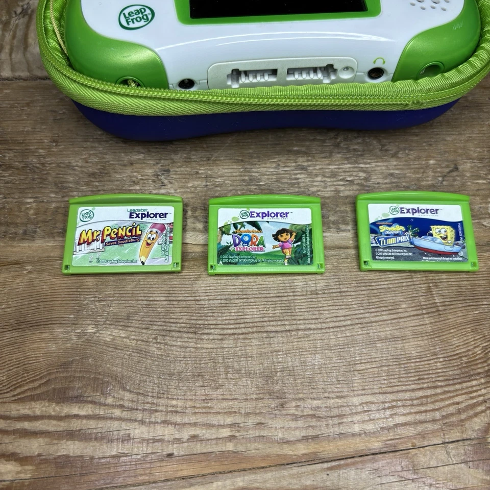 Leapfrog Leapster Explorer Learning Handheld Game System 3 Games Dora SpongeBob - Image 2 of 4