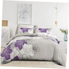 3 Pieces Duvet Cover Set King Purple Floral King 90"x 104" Purple Flower