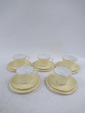 Royal Vale Yellow Bone China Tea Cup Trio Set x5 Gold Trim Vintage Collectible