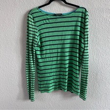 Lauren Ralph Lauren Linen Crew Neck Sweater  Green With Blue Stripes  Size L