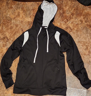 Mesh Pullover Hoodie XL Teens Black White Colorblock Drawstring Long Sleeve