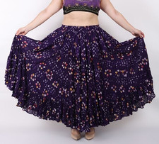Women's Polka Dot Violet Cotton JAIPURI 25 Yard 4 Tier Gypsy Belly Dance Skirt
