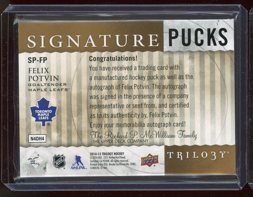 2014-15 Upper Deck Trilogy Signature Pucks #SPFP Felix Potvin - Picture 2 of 2