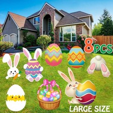 Easter Yard Signs Decorations Outdoor, 8 Pack Large Happy Easter Bunny Eggs Y...