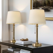 19.5  Warm Gold Table Lamps Set of 2, Pull Chain Switch Bedside Table Lamps, ...