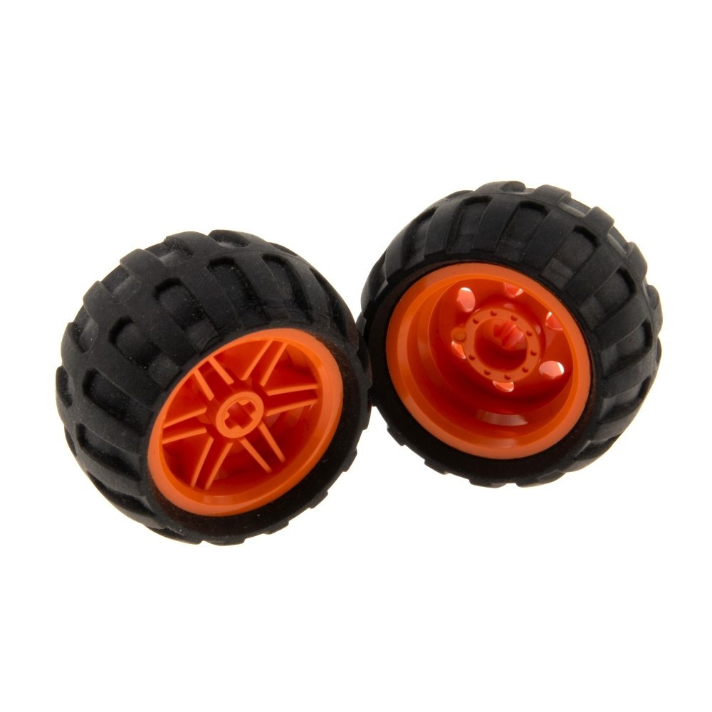 2x Lego Technic Wheel 43.2x26 Black Rim 30.4x20 Orange Balloon 61481 56145c04