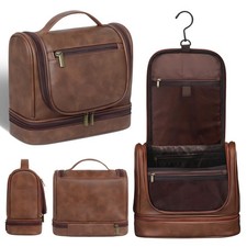 Travel Toiletry Bag For Men and , Leather Hanging Toiletry Organizer, Waterpr...