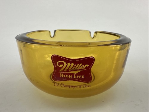 Posacenere tondo vetro ambrato birra alta vita vintage Miller 3,75" logo pubblicitario